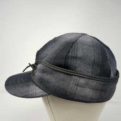 Stormy Kromer Baseball Cap Gray 7 3/8 Hat Plaid Wool Ear Flap Made USA Vintage