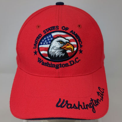 Baseball Cap Red One Size Washington DC USA Eagle Patriotic Flag Strapback Hat