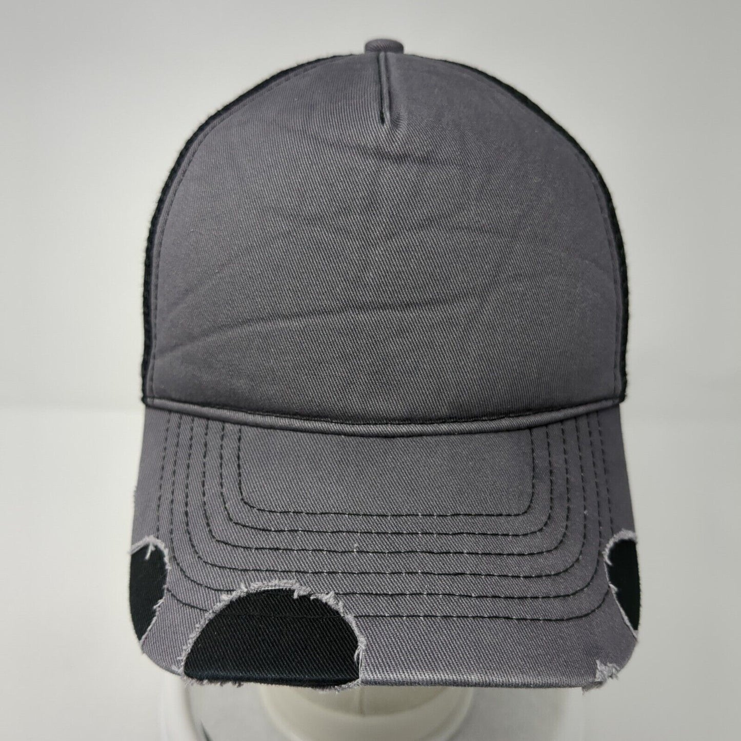 Ha Snapback Trucker Hat Gray One Size Adjustable Mesh Back Distressed Blank