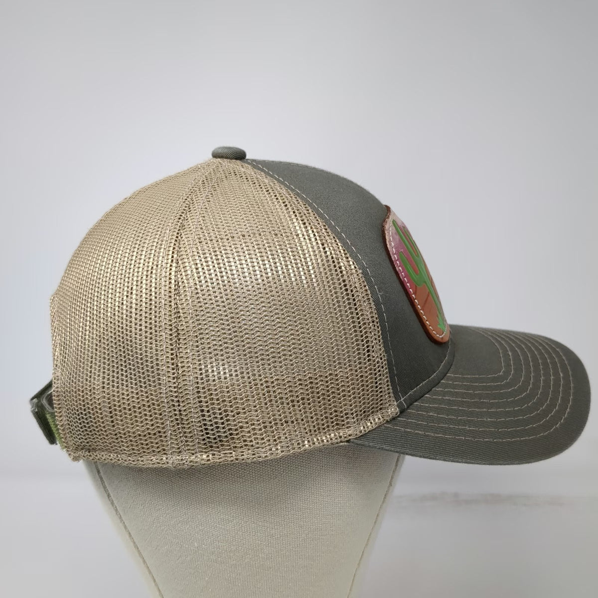Outdoor Cap Baseball Cap Gray One Size Leather Patch Desert Cacti Strapback Hat