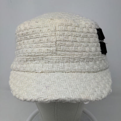 Mudd Women's Cable Knit Cadet Cap Cream Polyester Blend Buckle Accent