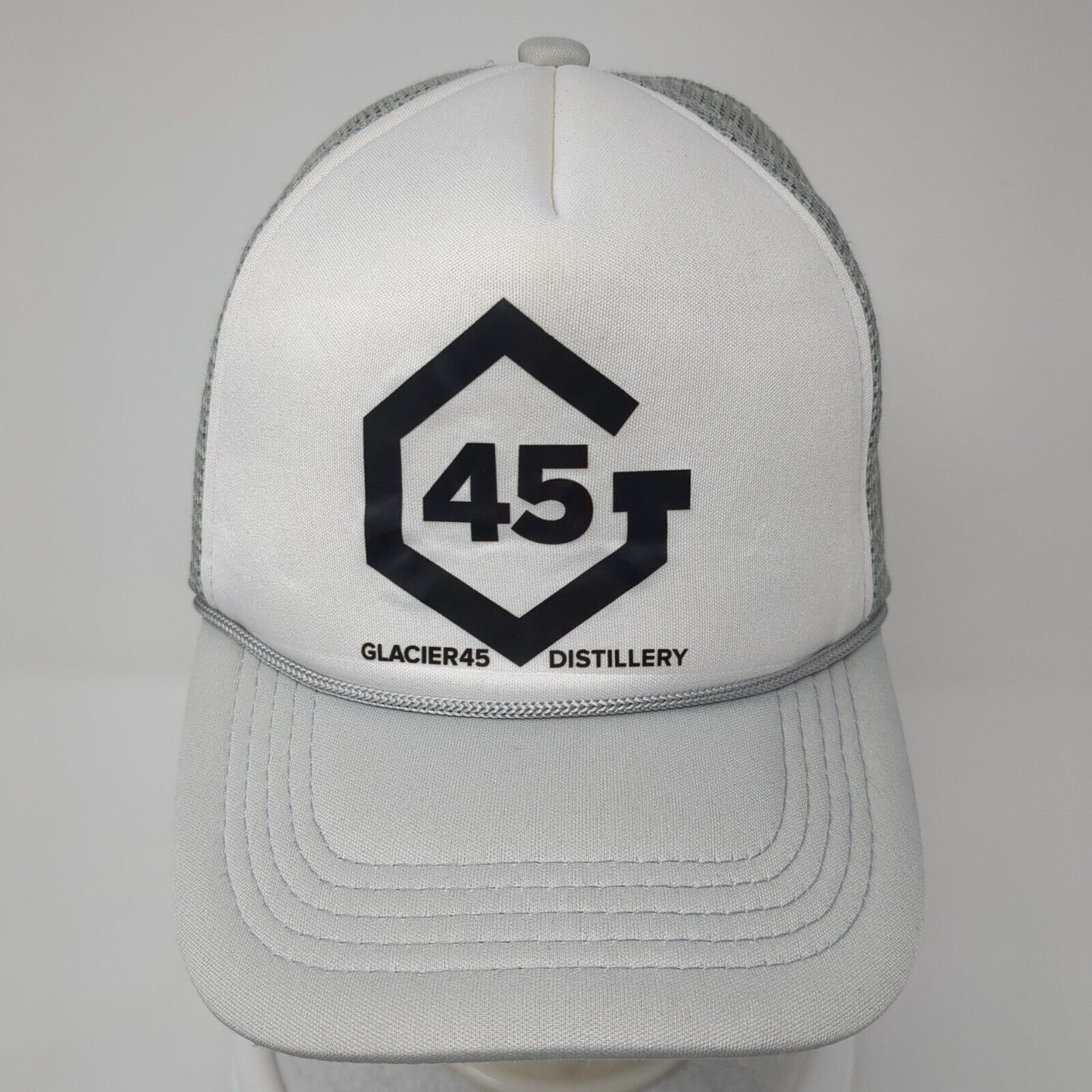 G45 Glacier Distillery Snapback Trucker Hat Gray OS Adjustable Mesh Back Rope