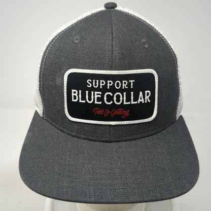 Troll Co. Clothing Trucker Hat Gray One Size Mesh Support Blue Collar Snapback