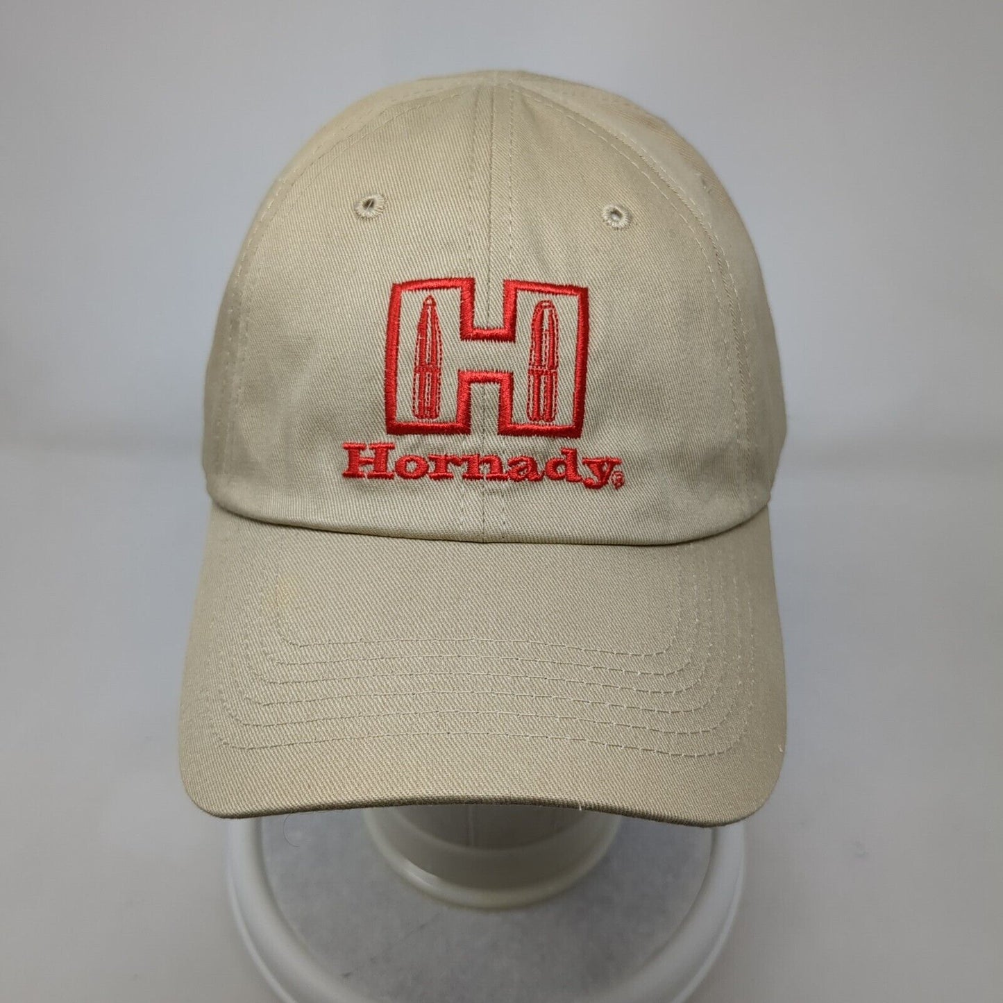 Hornady Strapback Hat Tan OSFA Adjustable Embroidered Vented Holes 6 Panel