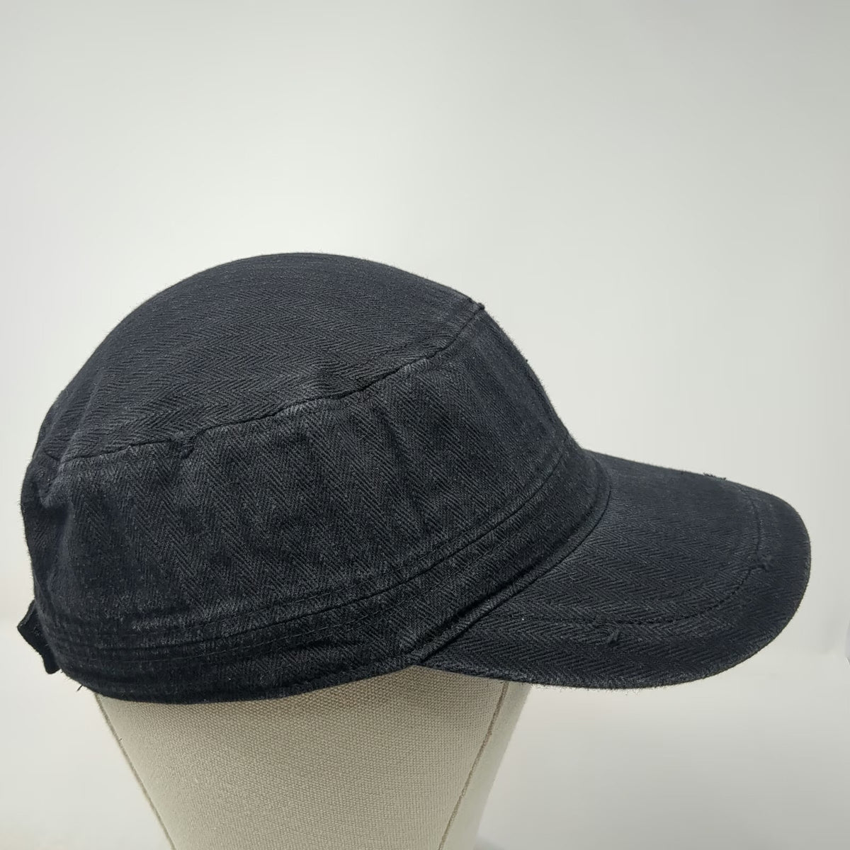 David and Young Army Cap Black One Size Herringbone Cotton Strapback Hat Cadet