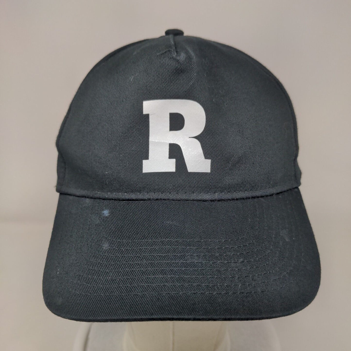 R Initial Youth Snapback Hat Black One Size Adjustable Vented Holes 6 Panel