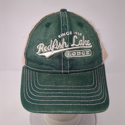 Redfish Lake Lodge Snapback Trucker Hat Green One Size Mesh Back Ahead