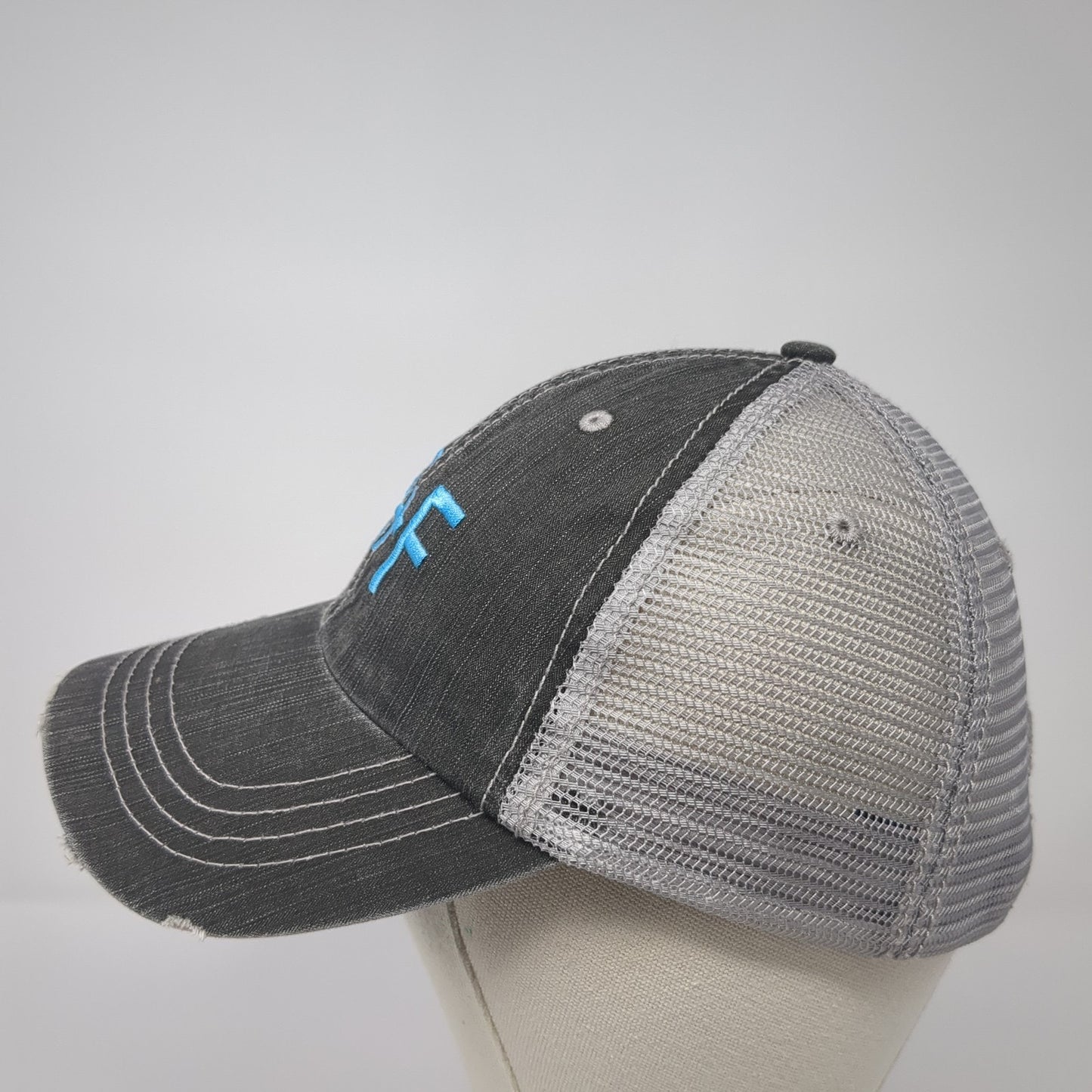 R+F Trucker Hat Gray One Size Adjustable Embroidered Distressed Mesh Back