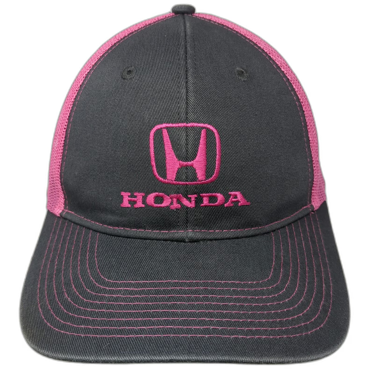 Port Authority Trucker Hat Gray Pink One Size Honda Logo Embroidered Mesh Snap