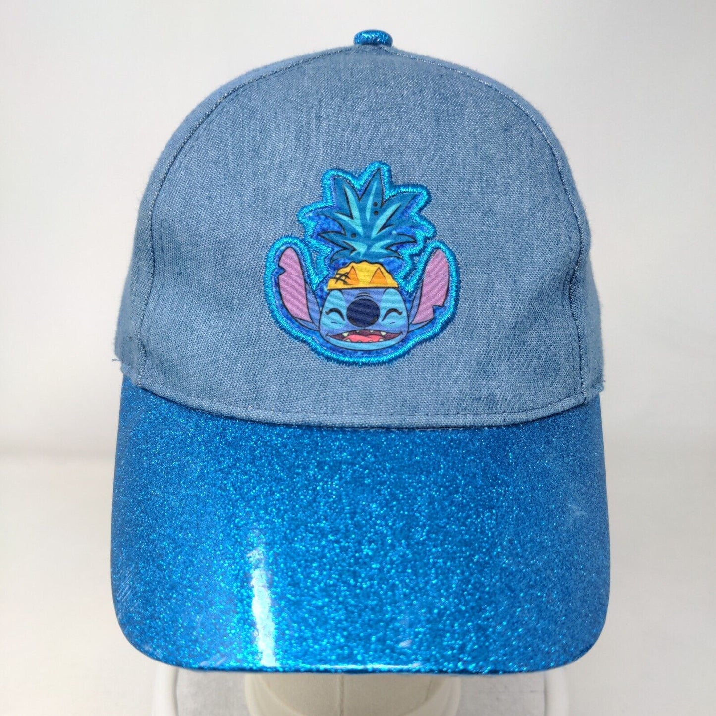 Disney Stitch Strapback Hat Blue OSFM Adjustable Embroidered Glittered