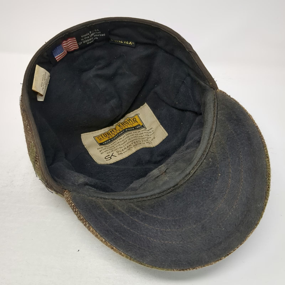 Stormy Kromer Baseball Cap Brown Camo 7 3/8 Wool Gore-Tex Made in USA Fitted Hat