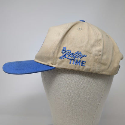 A Better Time 5 Panel Beige Blue One Size Snapback Hat Nicotine Warning Patch