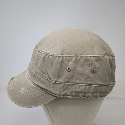 DPC Army Cap Beige One Size Frayed Brim Red Cross Stitch Cotton Twill Hat