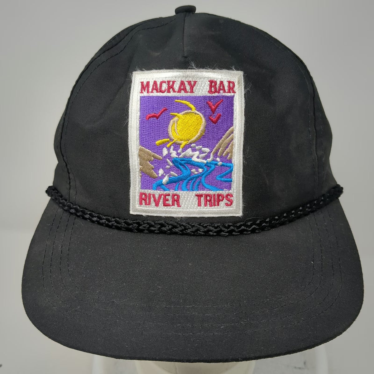 Sportcap 5 Panel Black One Size Hat Mackay Bar River Trips Rope Slideback Patch