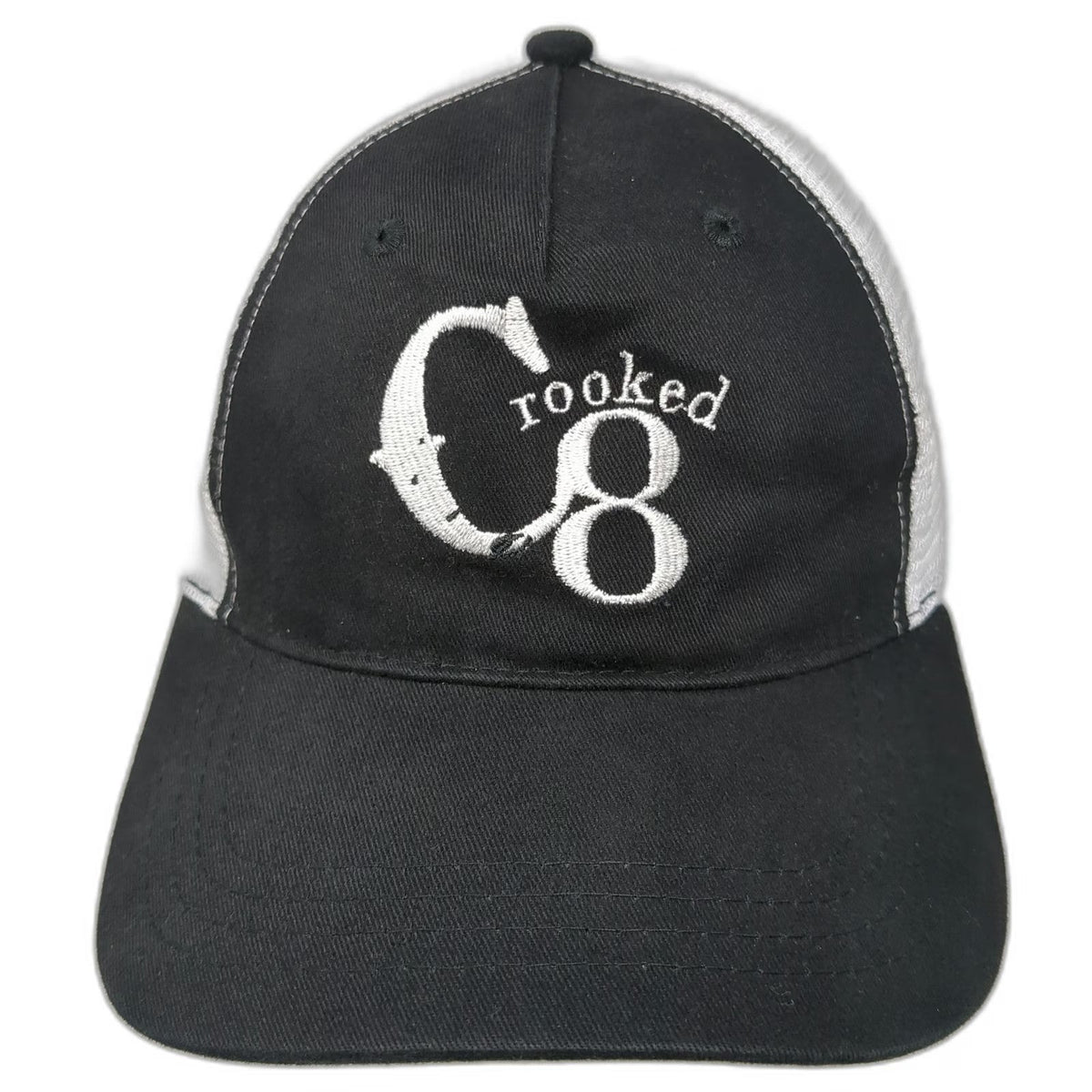 Cap America Trucker Hat Black One Size Crooked 8 Logo Mesh Snapback Structured