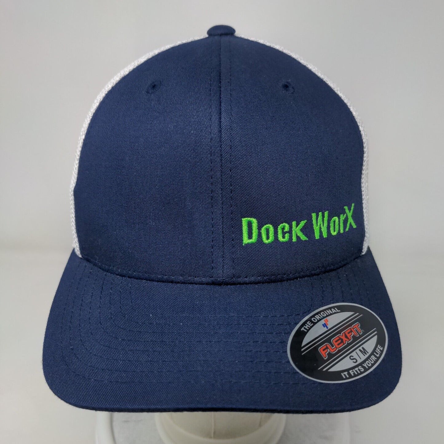 Dock WorX Fitted Trucker Hat Blue S/M Flexfit Mesh Back Port Authority