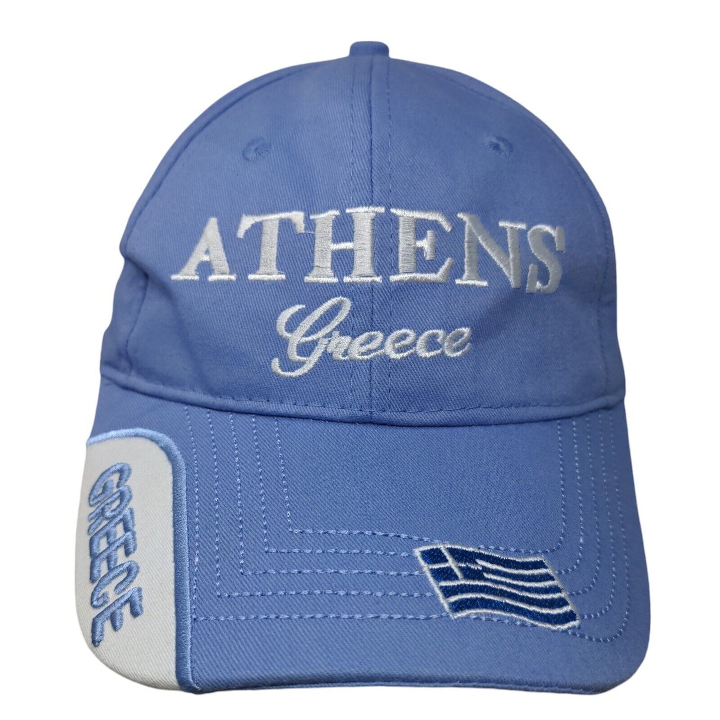 Athens Greece Strapback Hat Blue 58cm Adjustable Embroidered Patriotic 6 Panel