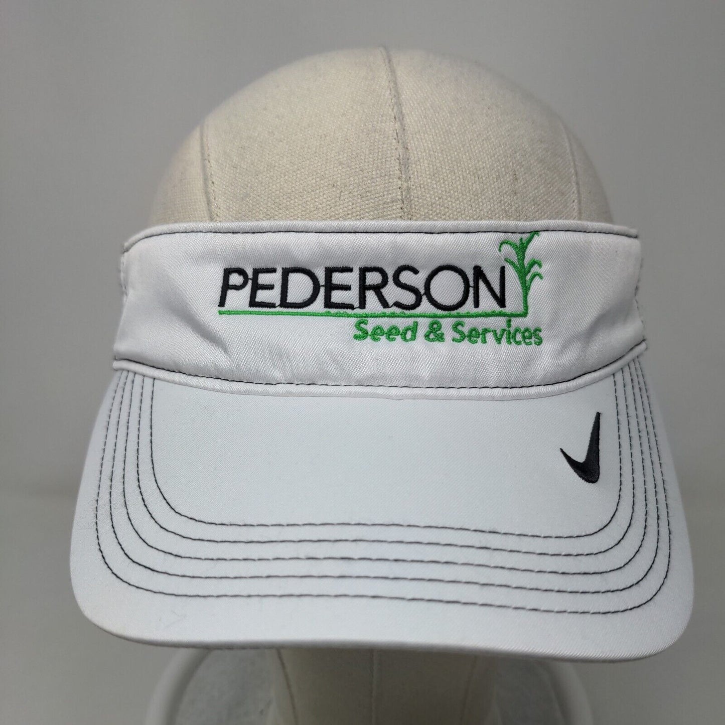 Nike Golf Men's Strapback Sun Visor Hat Cap White OSFM Pederson Seed Logo