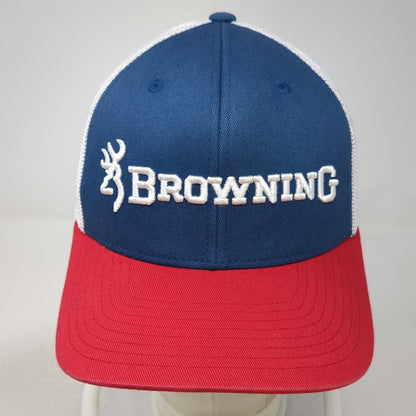 Browning Baseball Cap Blue Red White M Mesh Buckmark Flexfit 3D Embroidery Hat