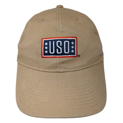 USO Support Our Heroes Slideback Hat Tan OS Adjustable Embroidered Cotton