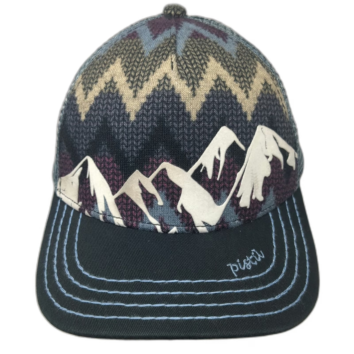 Pistil Trucker Hat Blue One Size Mountain Graphic Knit Mesh Snapback Outdoor