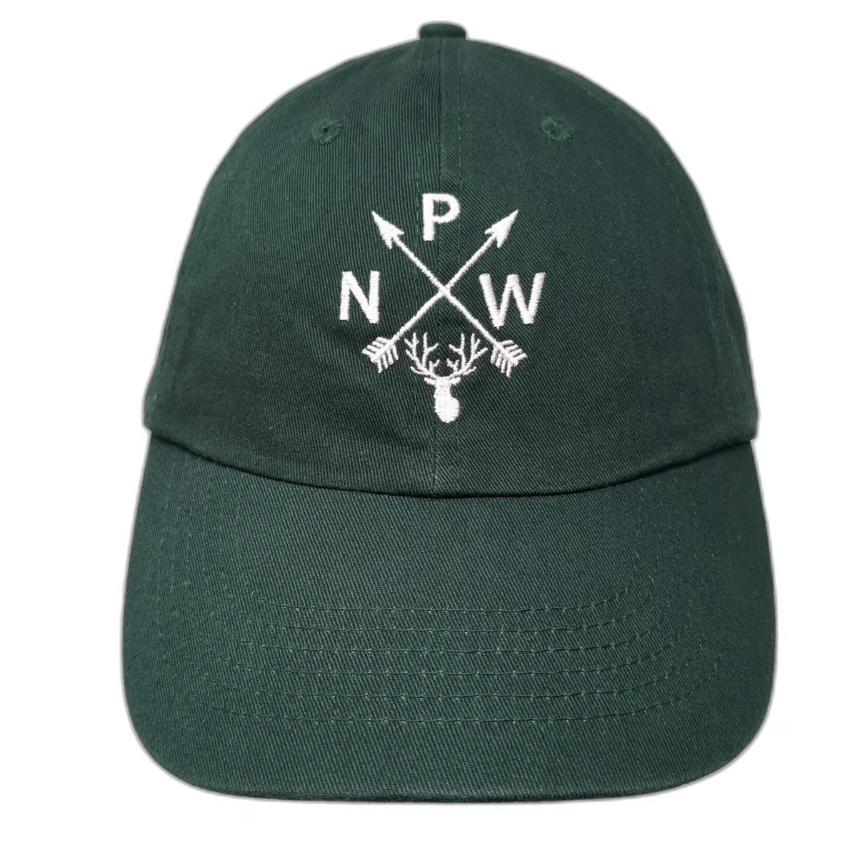 Baseball Cap Green One Size Crossed Arrows Deer PNW Slideback Hat Cotton Strap