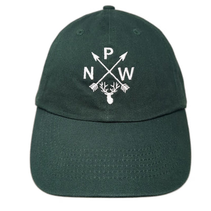 Baseball Cap Green One Size Crossed Arrows Deer PNW Slideback Hat Cotton Strap