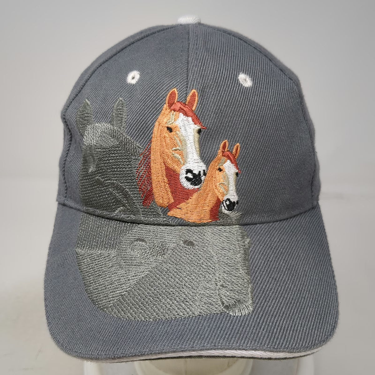 Gray Baseball Cap One Size Horse Equestrian Embroidery Strapback Wool Blend Hat