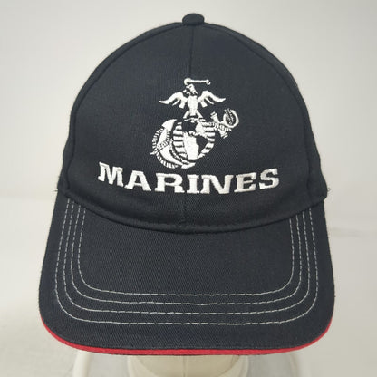 Marines EGA Logo Black Snapback Hat One Size Contrast Stitching Red Trim USA