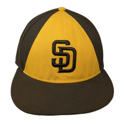 New Era San Diego Padres MLB Baseball Cap Brown Yellow 7 3/4 Fitted 59FIFTY Hat