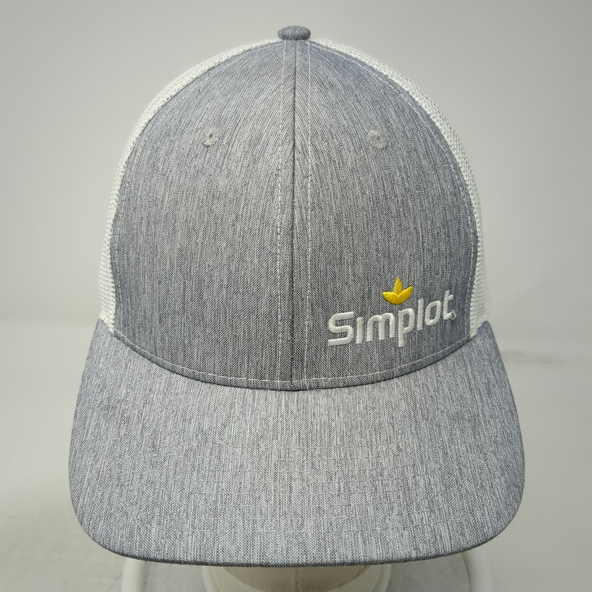 Ivory Headwear Simplot Gray White Yellow Trucker Hat One Size Mesh Snapback Cap
