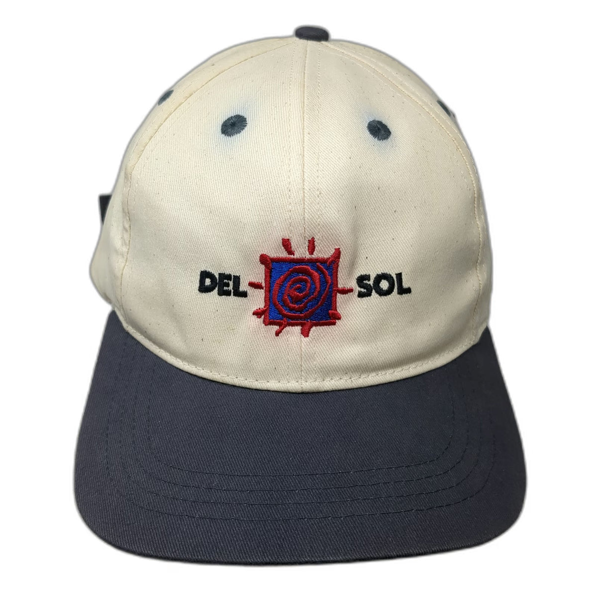 Del Sol Baseball Cap Beige Blue One Size Slideback Hat Sun Powered Graphic Logo