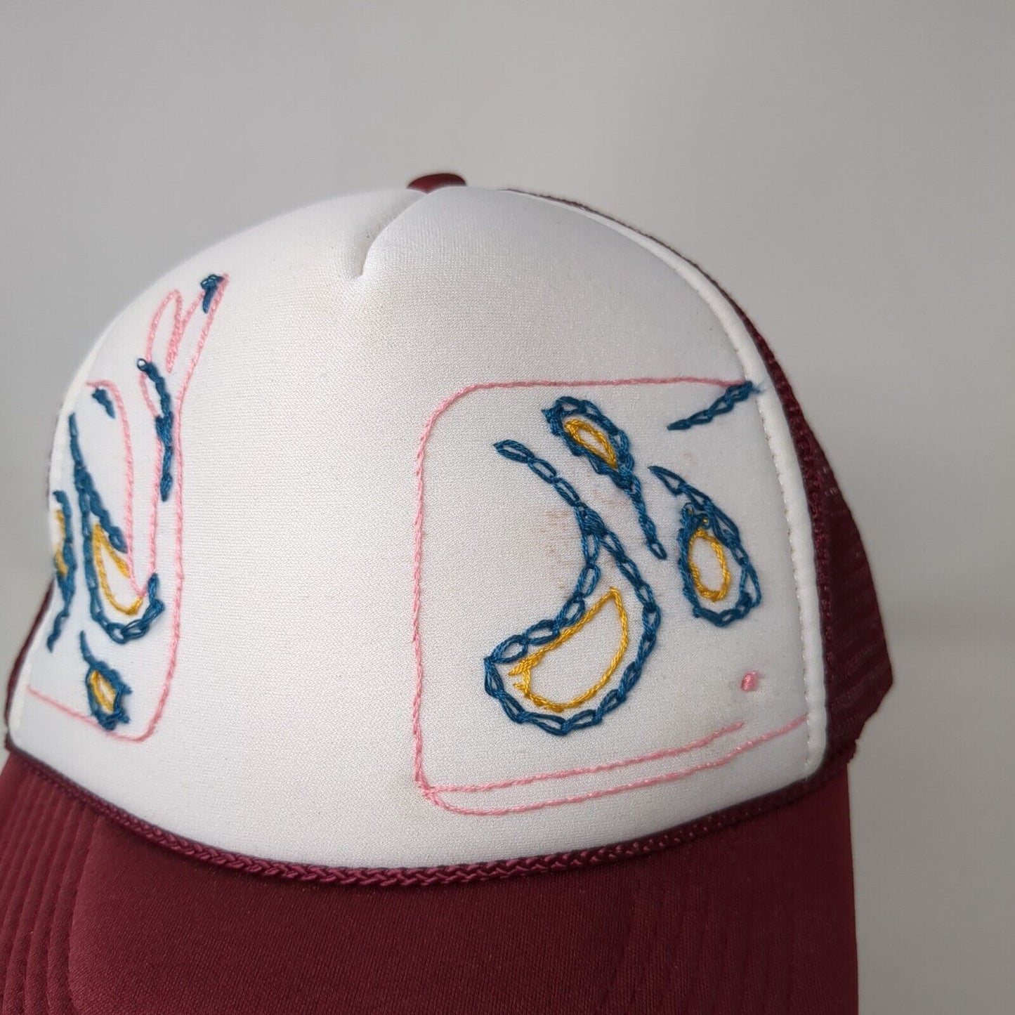 Nissun Snapback Trucker Hat Red OSFA Adjustable Mesh Back Stitch Paisley Rope