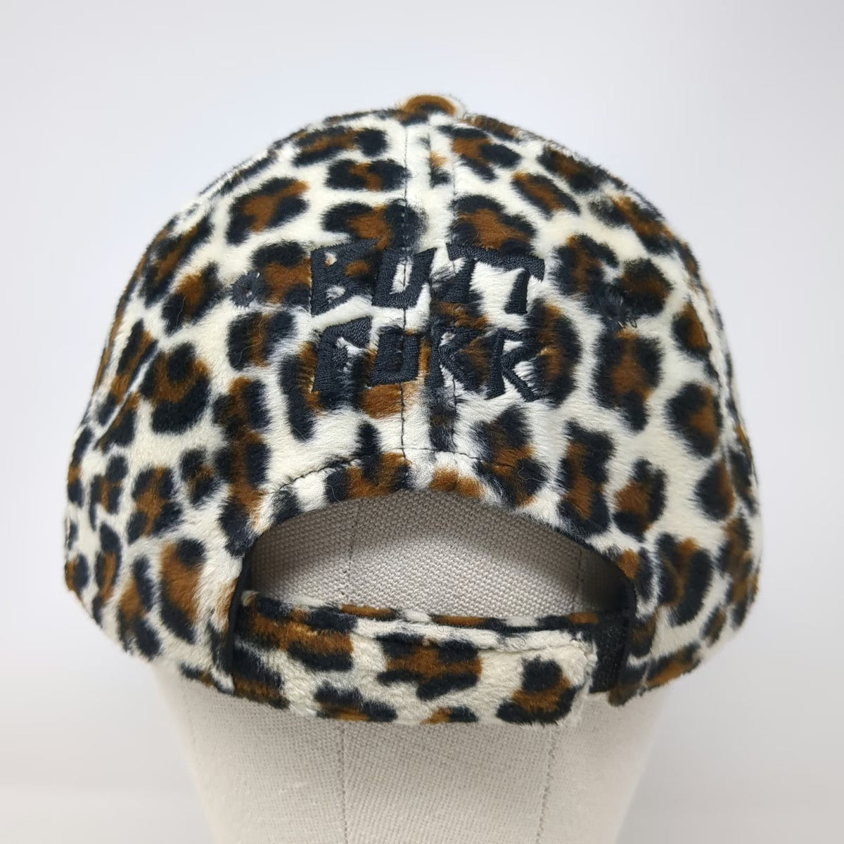 BUTT FURR Baseball Cap White Leopard Print Faux Fur One Size Strapback Hat