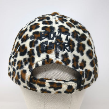 BUTT FURR Baseball Cap White Leopard Print Faux Fur One Size Strapback Hat