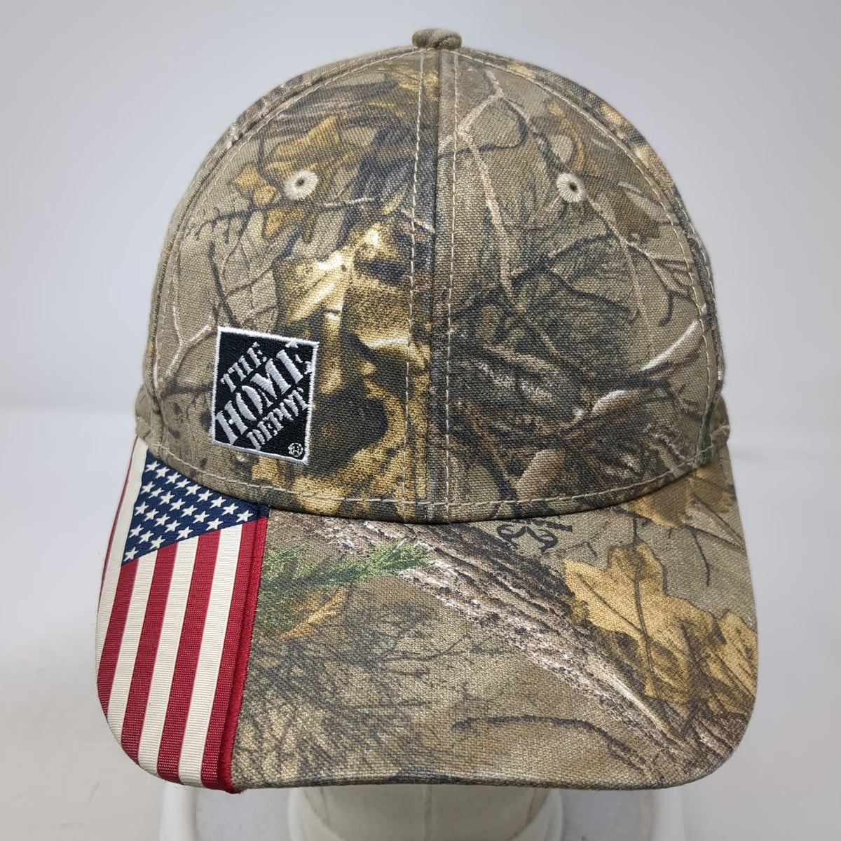 Home Depot Baseball Cap Brown One Size Camo American Flag Realtree Logo Hat
