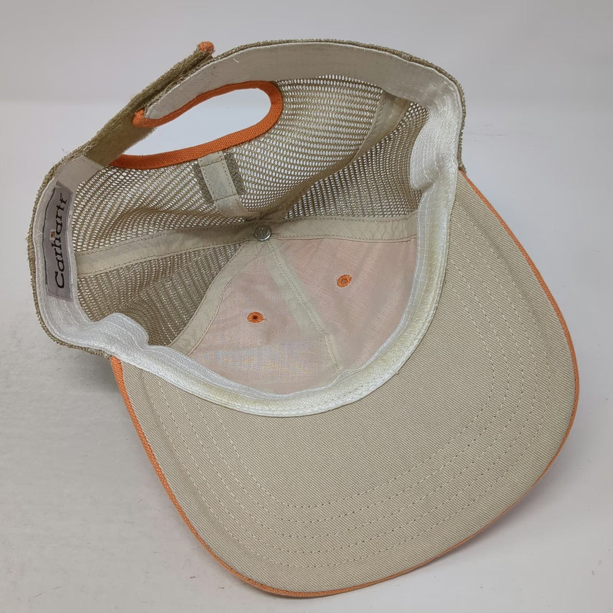 Carhartt Baseball Cap Orange One Size Mesh Back Strapback Frayed Patch Hat