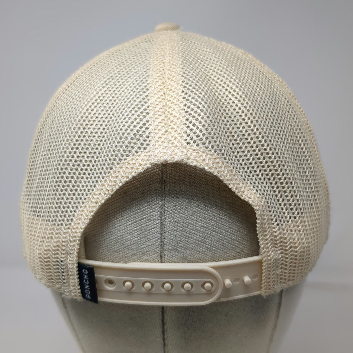 Poncho Outdoors Trucker Hat Beige One Size Mesh Back Blue Orange Rope and Ride