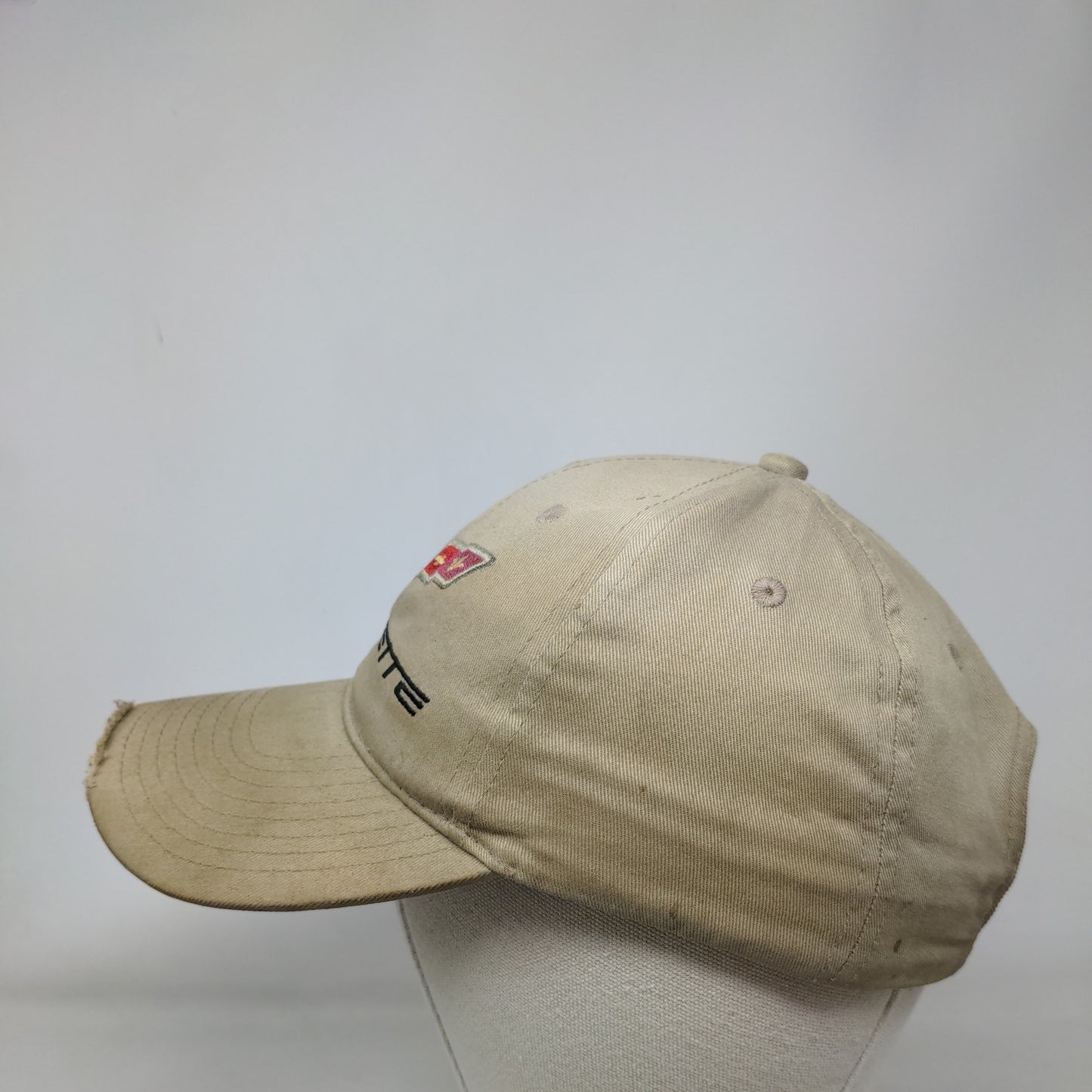 Corvette Strapback Hat Tan OSFM Embroidered Adjustable Vent Holes Distressed