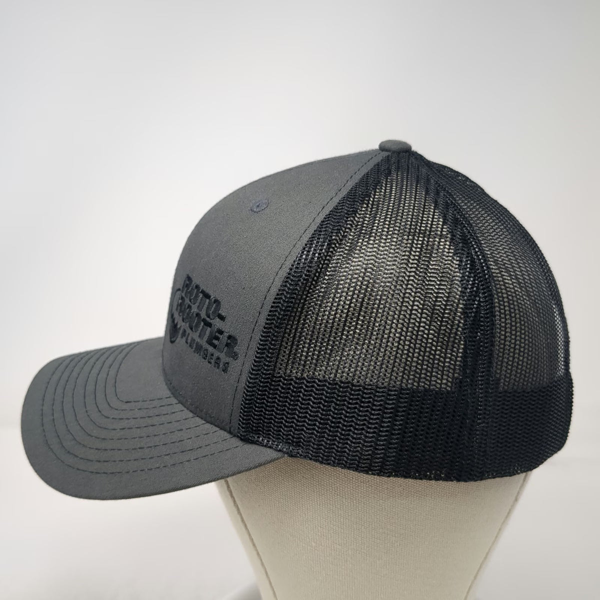 Richardson Trucker Hat Gray Black One Size Roto-Rooter Plumbers Snapback Mesh