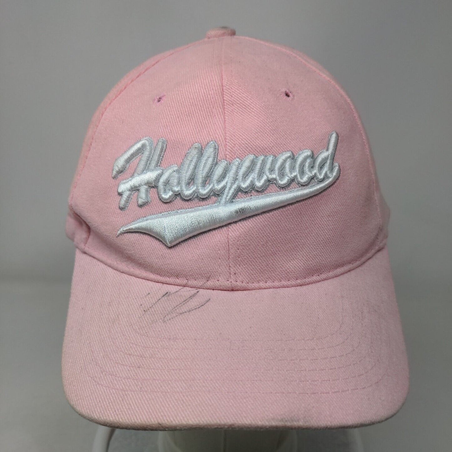 Hollywood Strapback Hat Pink OSFA Adjustable Embroidered 6 Panel Cotton