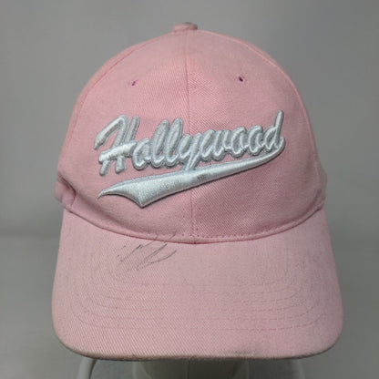 Hollywood Strapback Hat Pink OSFA Adjustable Embroidered 6 Panel Cotton