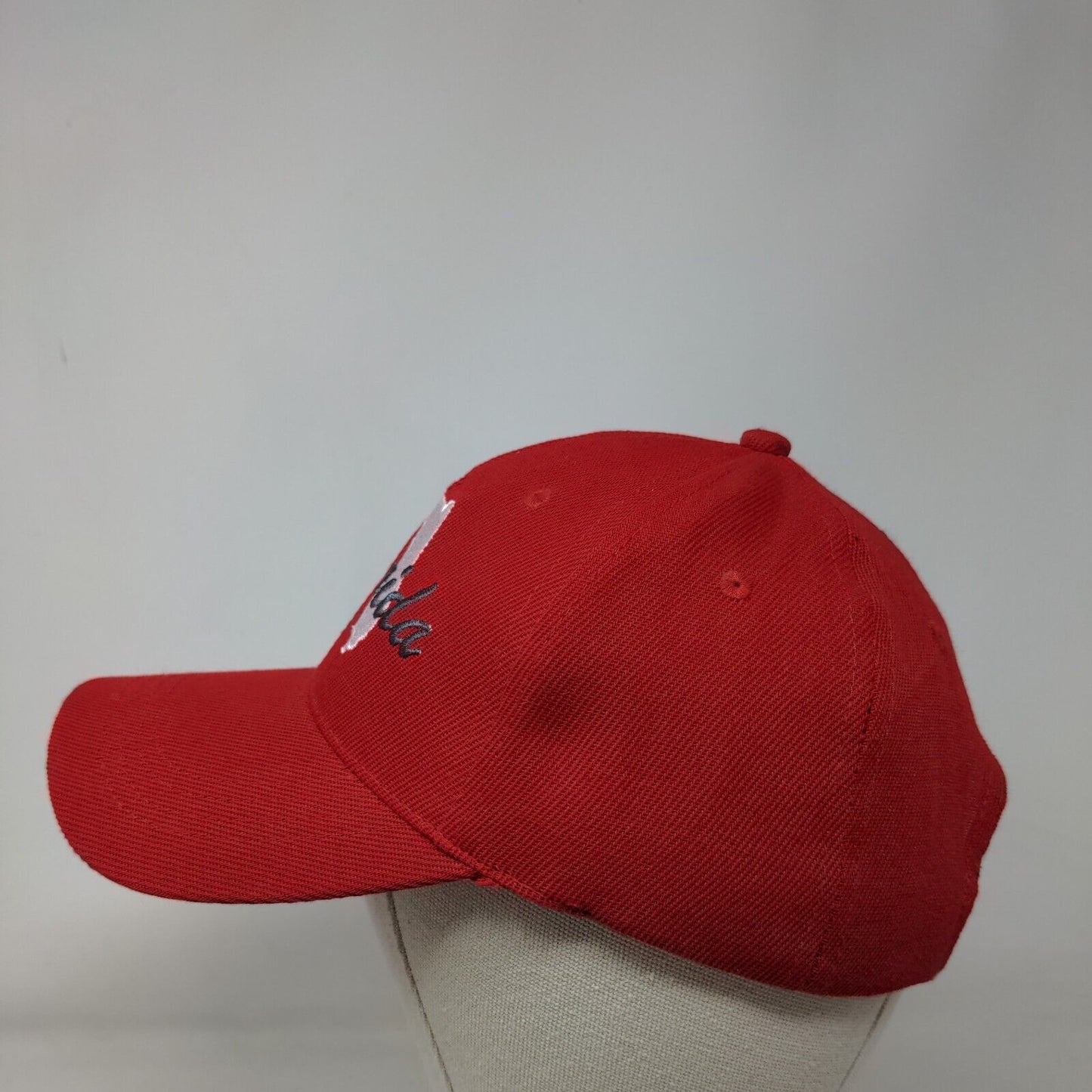 Florida Strapback Hat Red 58 cm Adjustable Embroidered Vented Holes 6 Panel