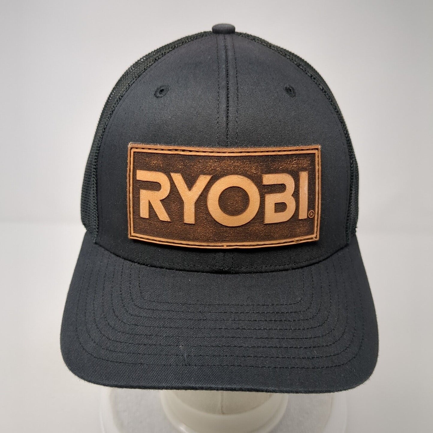RYOBI Snapback Trucker Hat Black OS Adjustable Patch Mesh Back Richardson