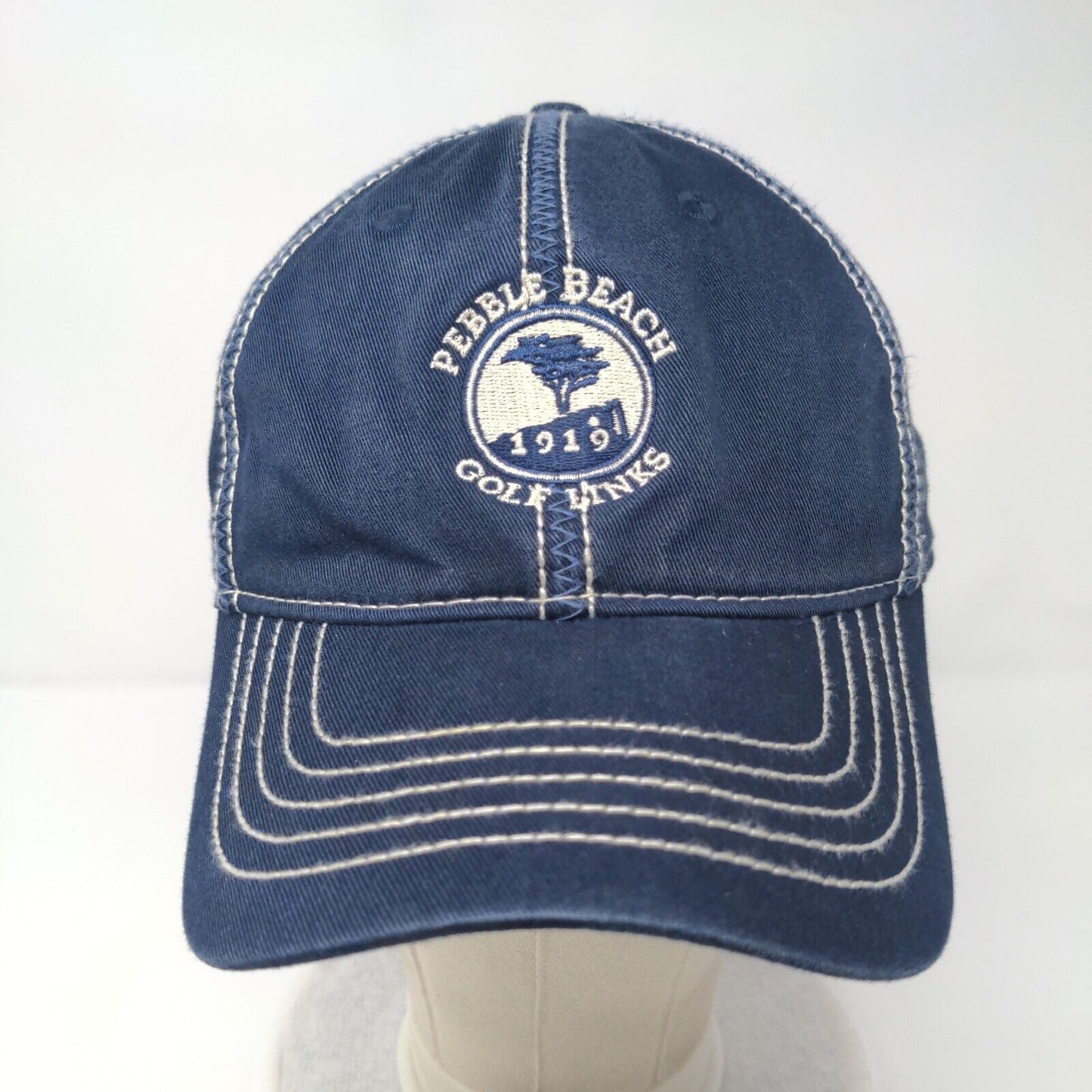 Pebble Beach Golf Link Strapback Hat Blue OS Classics Cut Embroidered Ahead