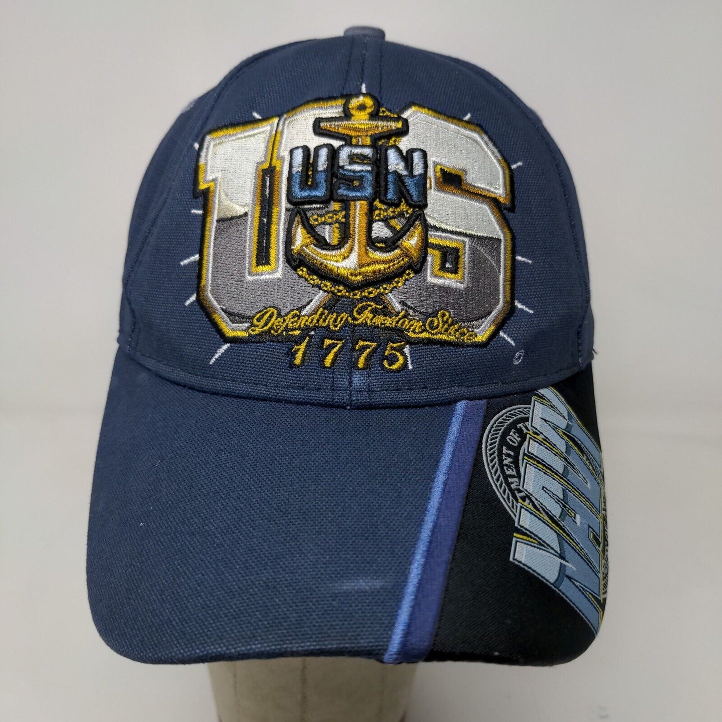 Unbranded Men's Strapback Hat Blue OSFA Embroidered USN US Navy Logo Cotton