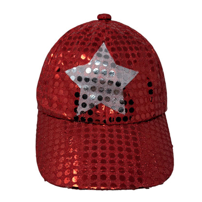 Sequin Star Strapback Hat Red One Size Adjustable Lightweight 6 Panel Blank