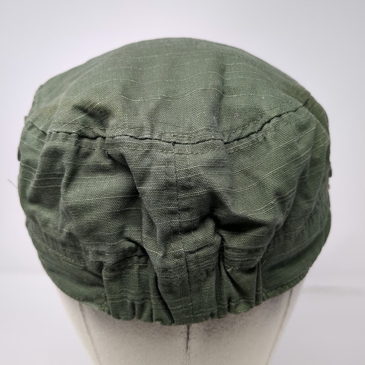 Army Cap Hat Green One Size Side Buttons Elastic Back Gathered Crown Plain Top