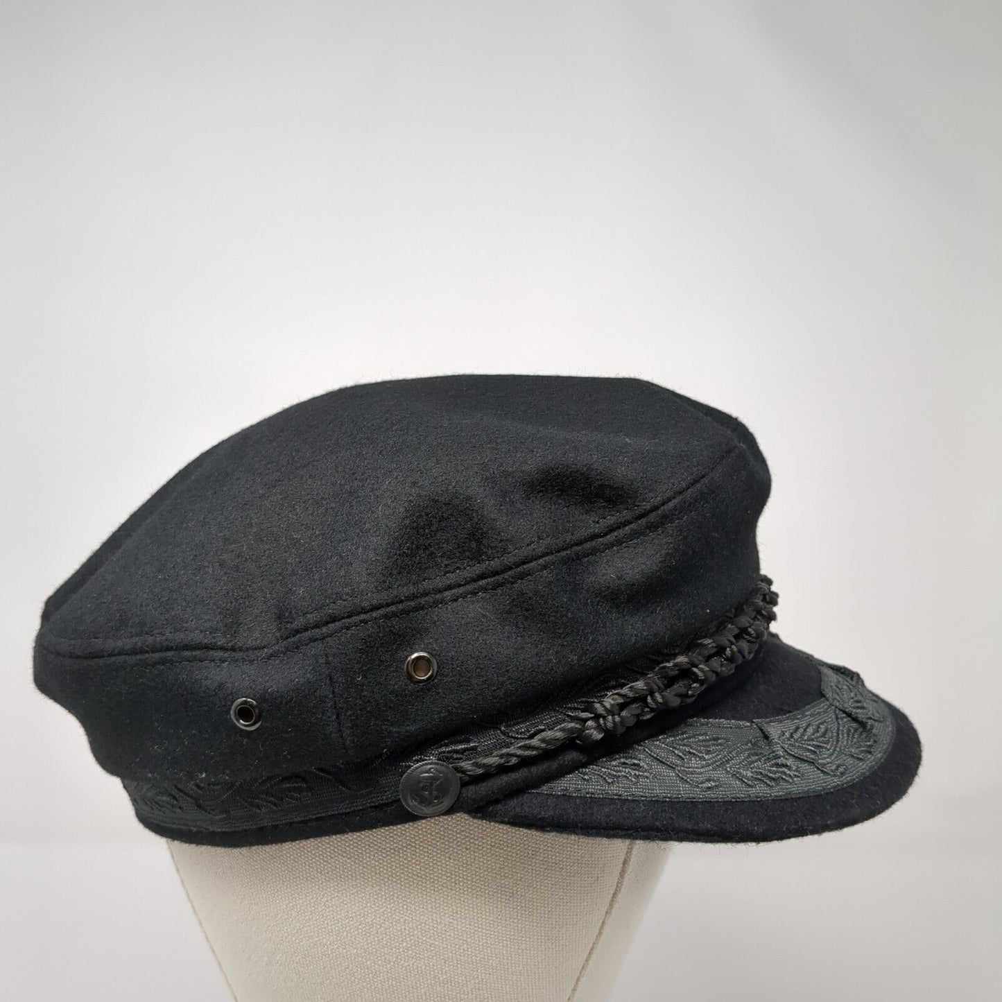 Nautilus Caps Greek Captain's Cap Wool Rope Black Size 7 3/8 Piraeus