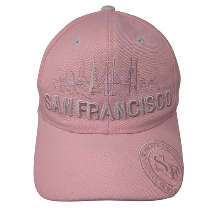 San Francisco Strapback Hat Pink One Size Adjustable Embroidered 6 Panel Chelona
